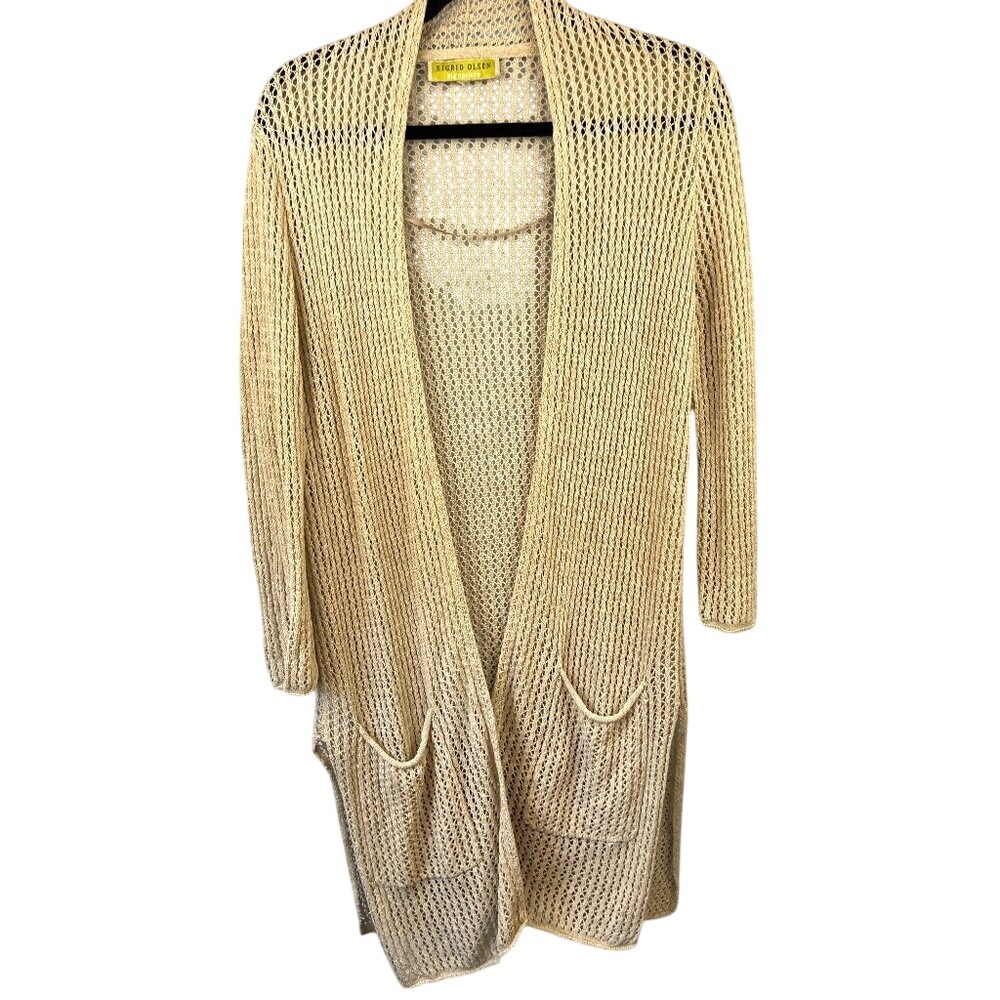 Sigrid Olsen Signature‎ Cotton Linen Blend Loose Knit Open Longline Cardigan